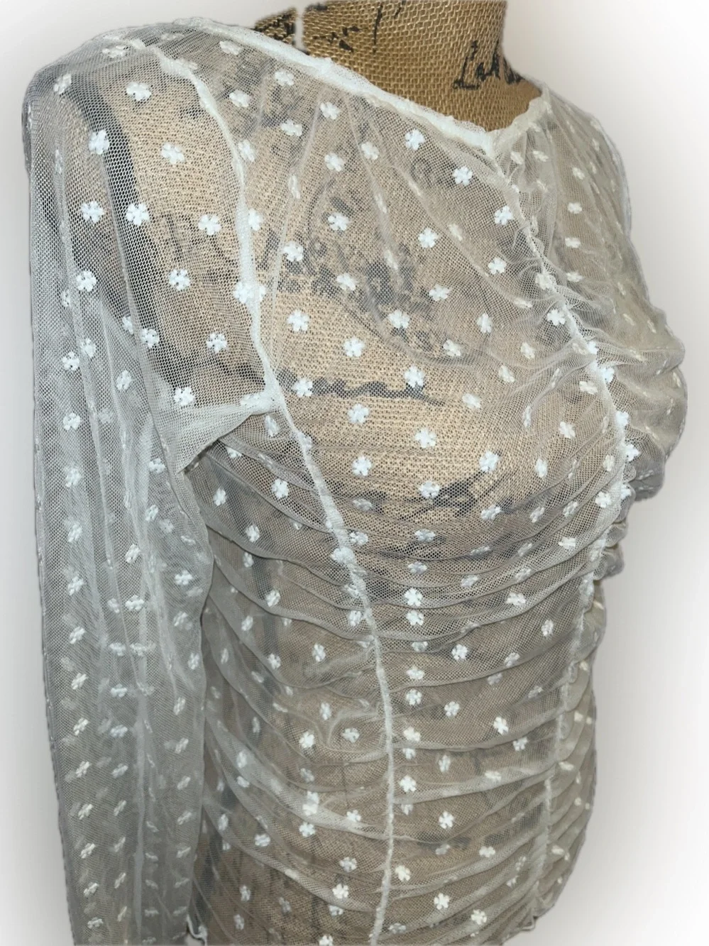 Intimately Free People Most Likely Sheer Ivory Floral Long-Sleeve Layering Top